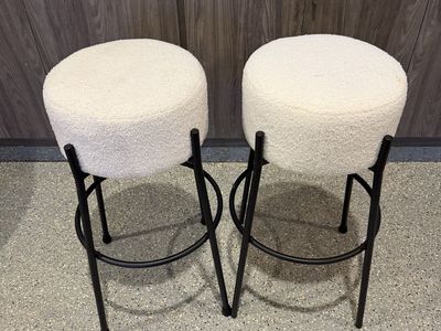 Set of 2 Zuo Modern Bouclé Counter Stools – White / Matte Black Metal