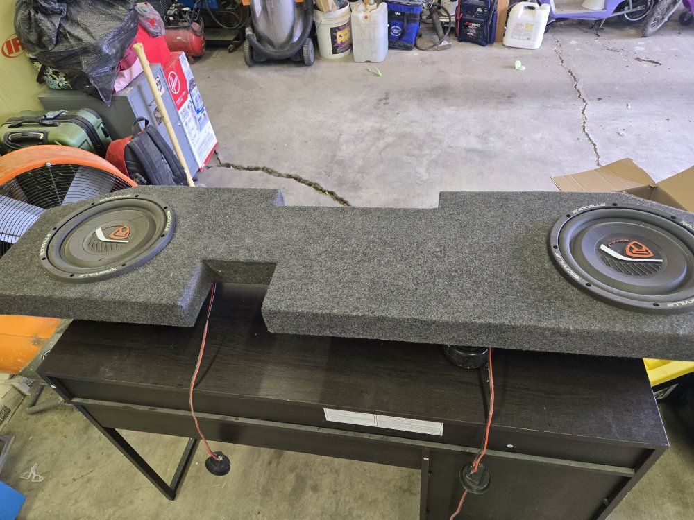 Dodge ram truck box with 2 10" Rockville subs