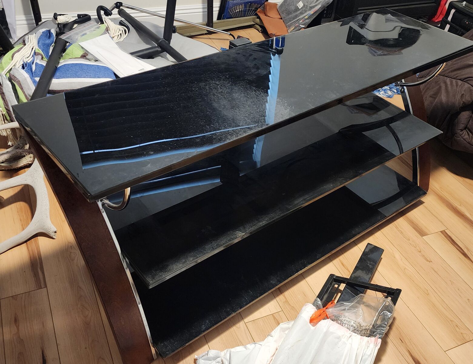 Black Glass Entertainment Center with TV Stand