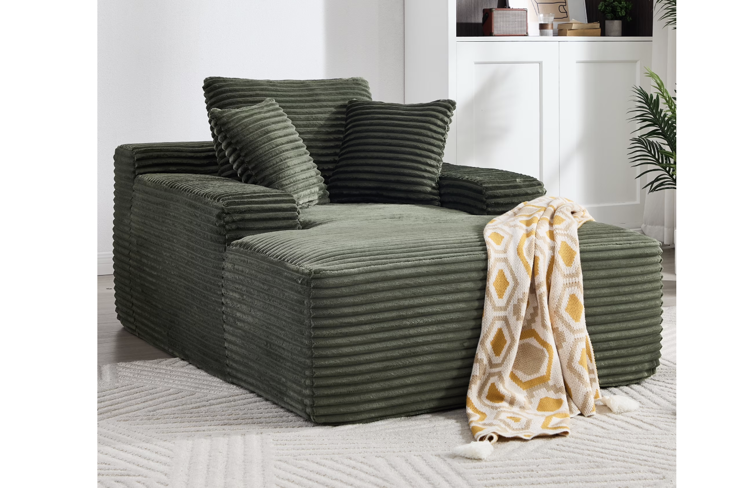 New Vacuumed Packed 67" Green Oversized Corduroy Chaise Lounge Sleeper Sofa - Deep Seat Indoor Convertible Boneless Sofa Bed