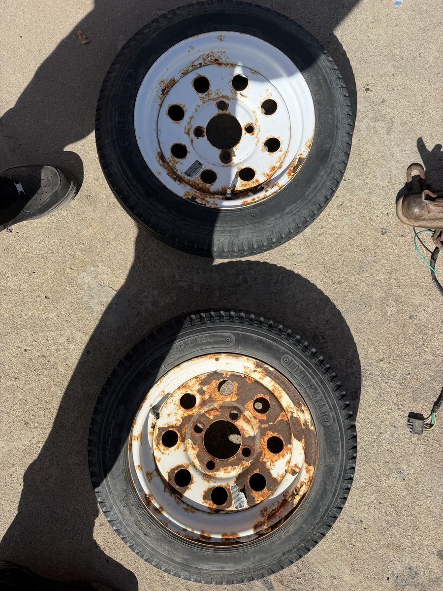 Road Star Trailer Tires with White Rims - Used Pair 4.8-12 4 lug