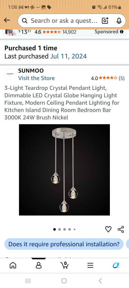 3- light chandelier  and 3 matching pendant lights