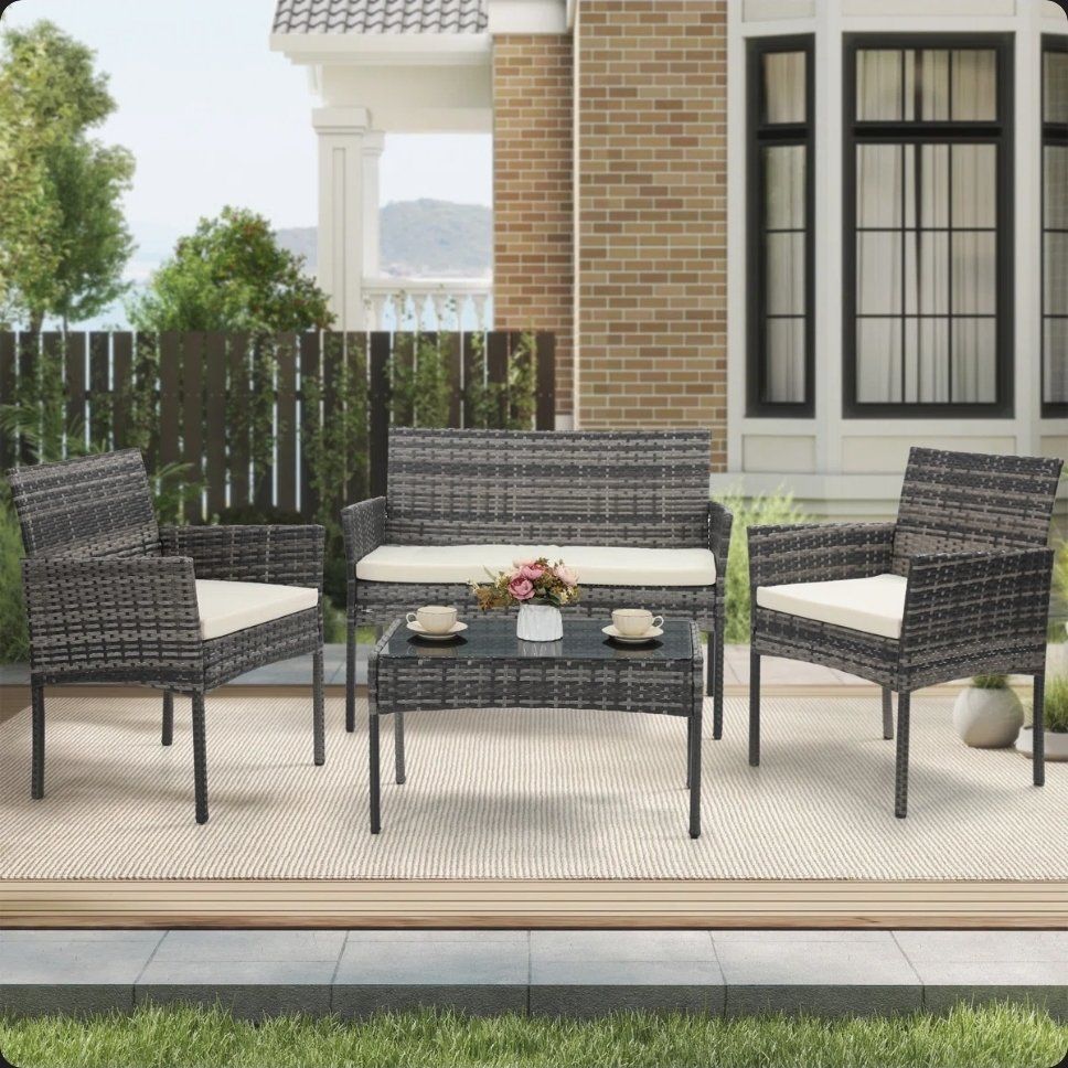 PATIO FURNITURE SET BRAND NEW 4 PCS COLOR GRAY/BEIGE CUSHION