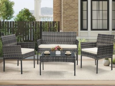PATIO FURNITURE SET BRAND NEW 4 PCS COLOR GRAY/BEIGE CUSHION