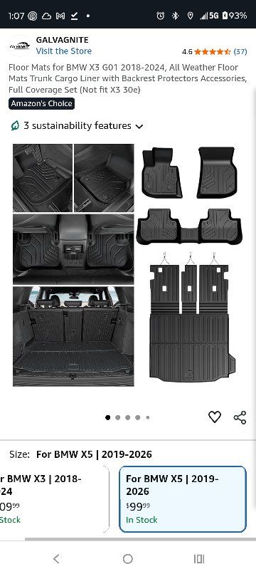 2019-2026 BMW X5 custom fit floor mats/cargo liner