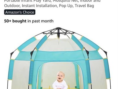 Bend River Baby Playpen with Canopy Hexagon Toddler Beach Tent Green