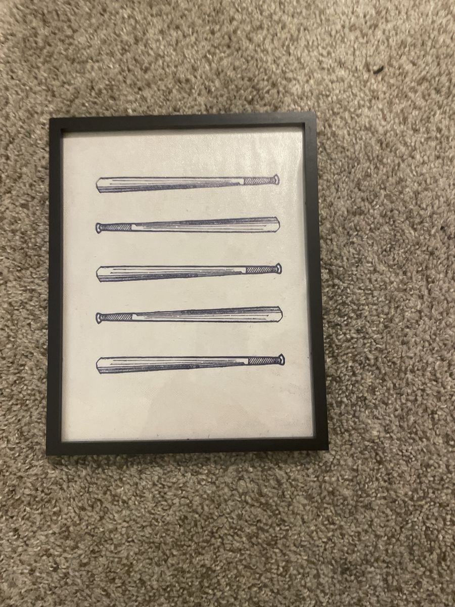 Framed Vintage Baseball Bat Sketch Print Wall Decor