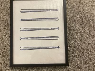Framed Vintage Baseball Bat Sketch Print Wall Decor