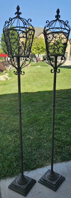 Ornate Black Wrought Iron Candle Holder Floor Lamps - Pair of 2 Outdoor/Indoor Decor