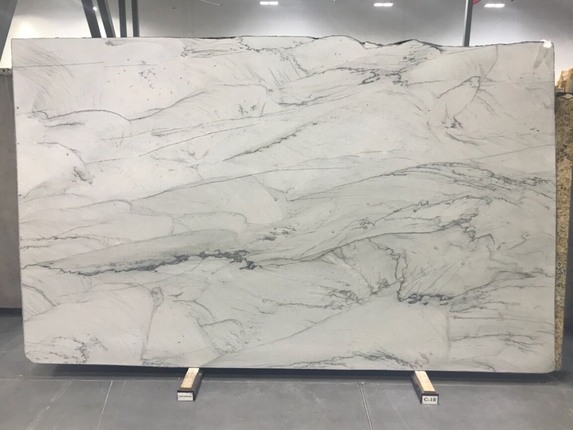 Infinity White 128x74 Single Slab Granite Marble Quartz Quartzite Counters Countertops on Cabinets