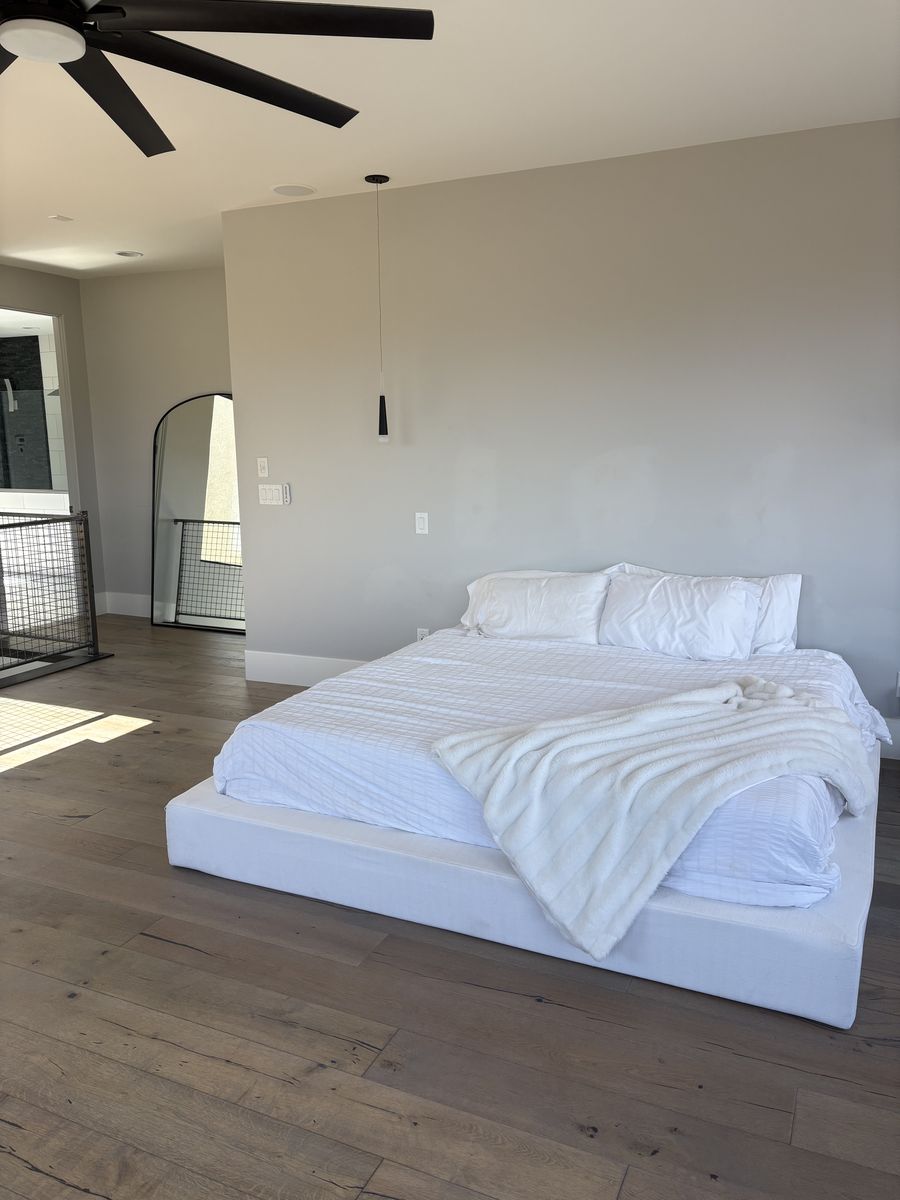 White linen soft frame bed frame | King Size