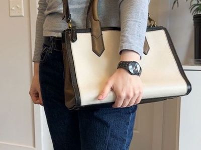 Fossil genuine leather satchel colorblock cream black taupe with strap