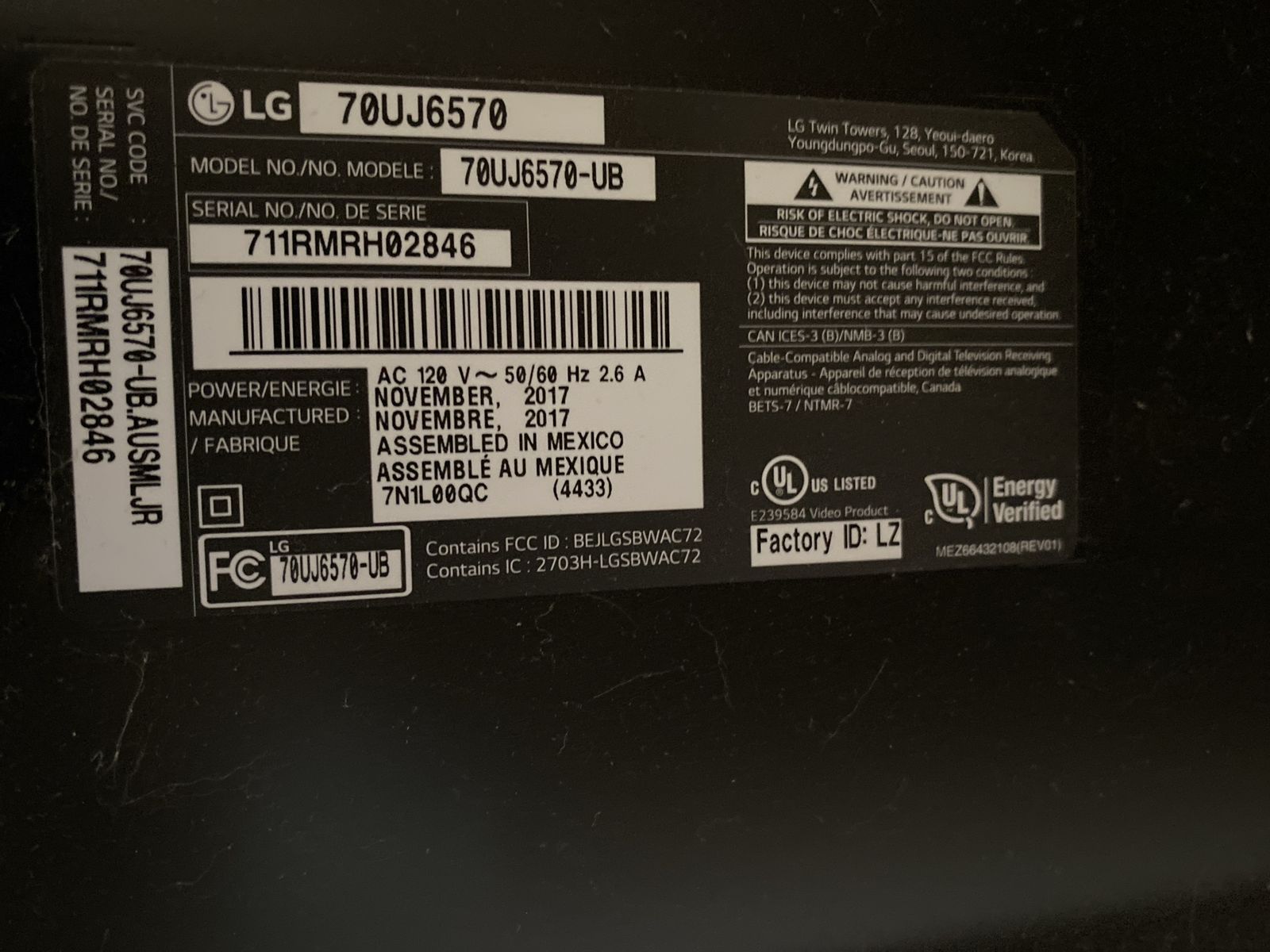 LG 70UJ6570 70 inch Smart LED TV