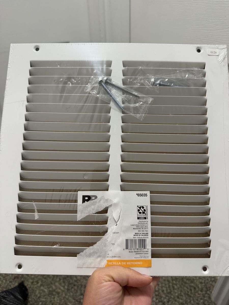 White Metal Return Air Grille Vent Cover with Screws - Item #65035