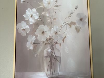 Light Wood Framed White Flower Canvas