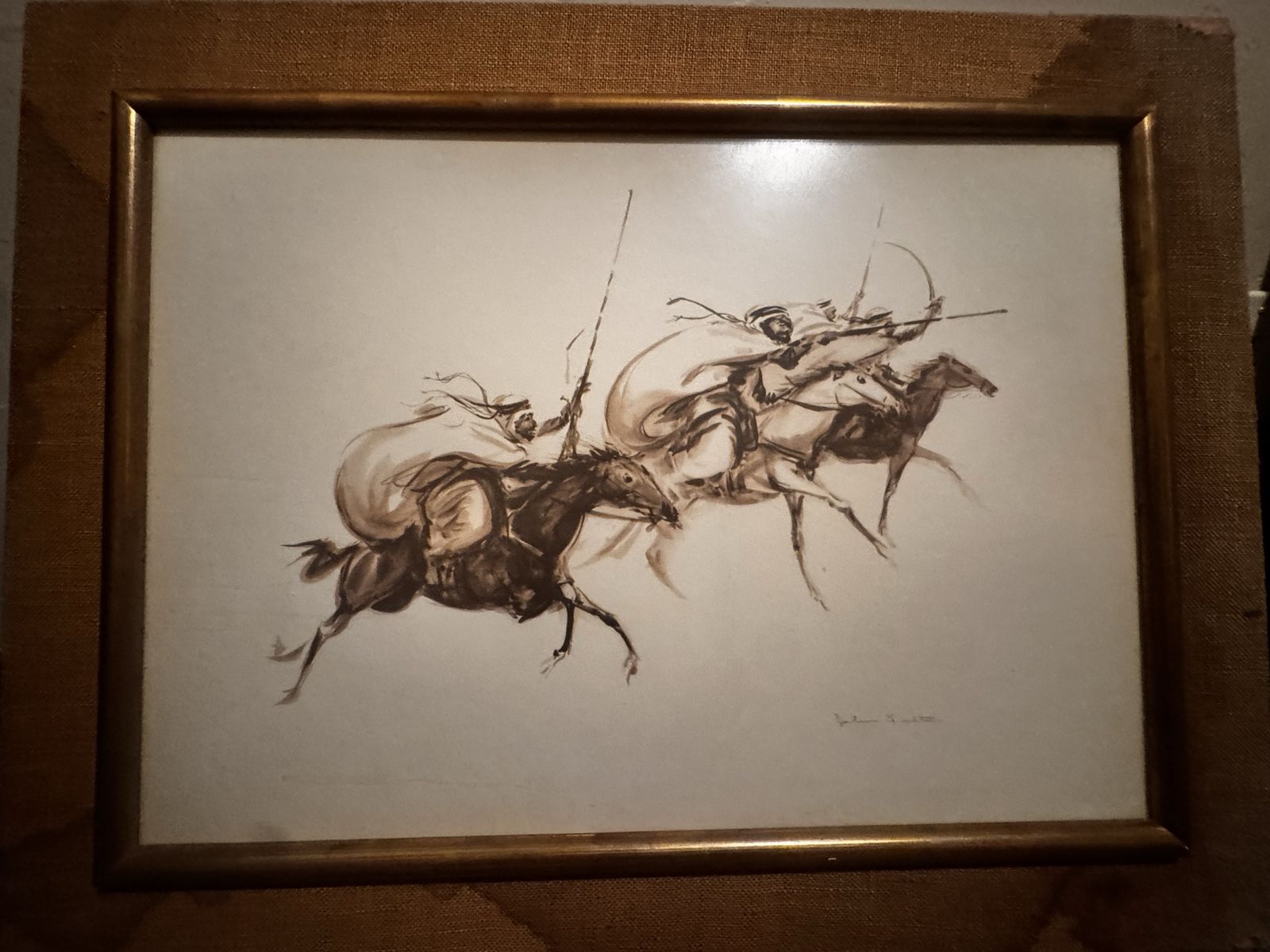 Vintage Signed John Fulton Framed Horse Riders Artwork Print