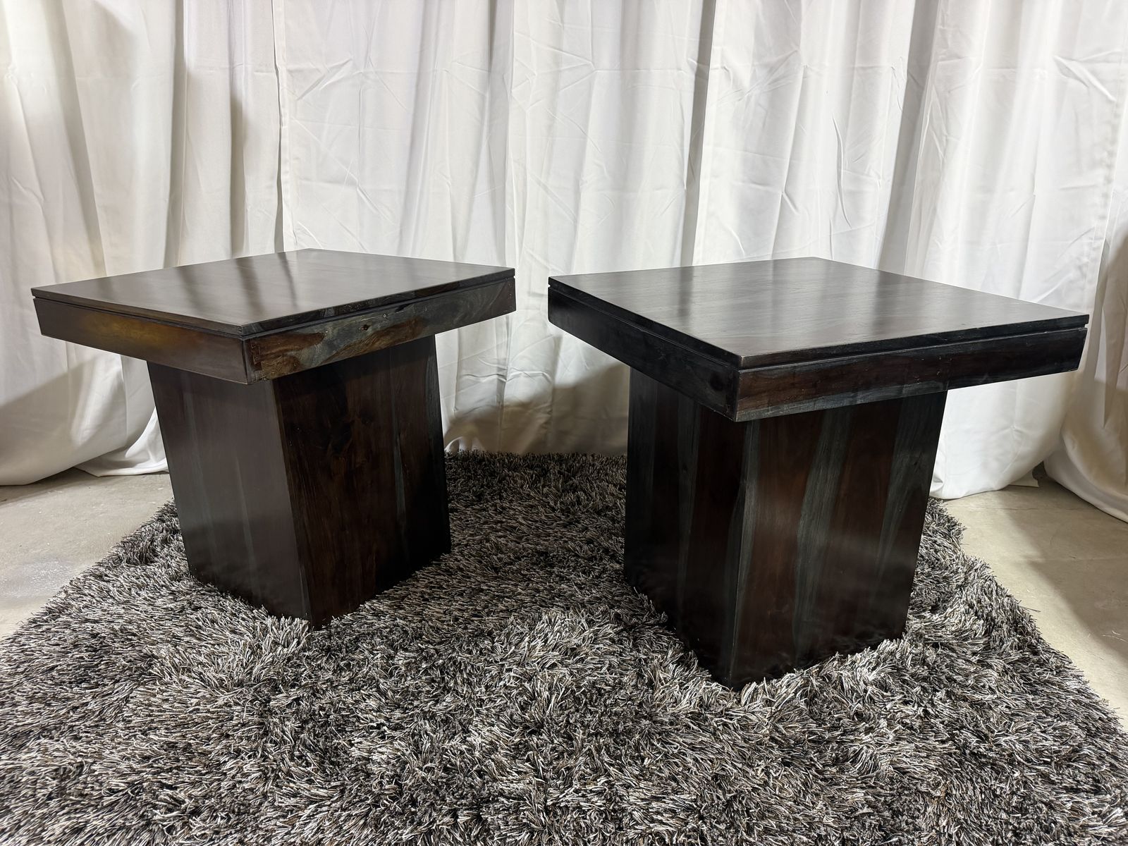 Pair of Modern Dark Wood Square End Tables / Side Tables (26" x 26")
