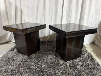 Pair of Modern Dark Wood Square End Tables / Side Tables (26" x 26")