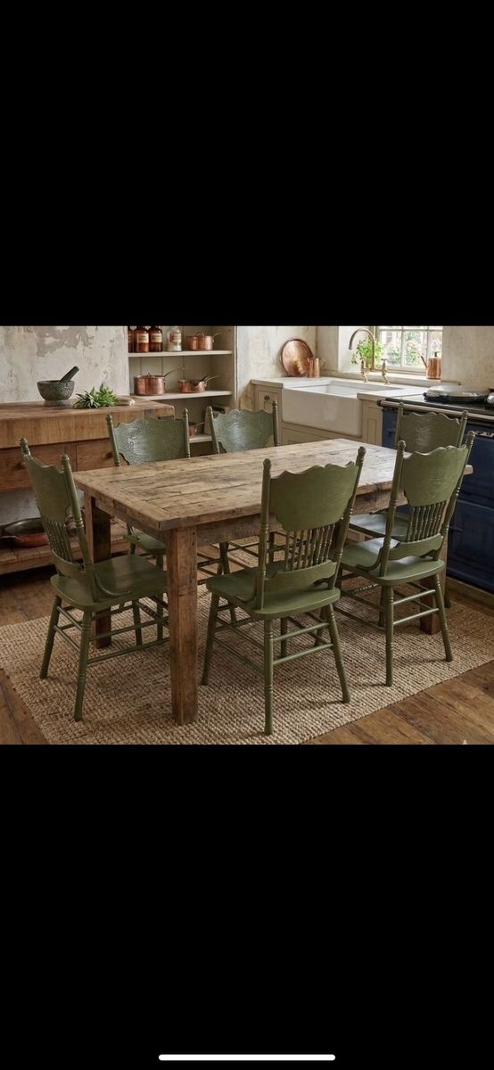 Set of 6 Vintage Olive Green Dining Chairs