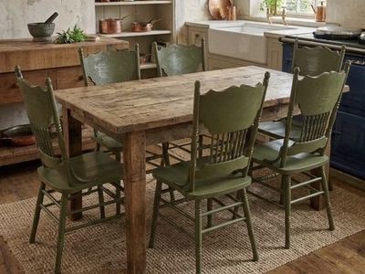 Set of 6 Vintage Olive Green Dining Chairs
