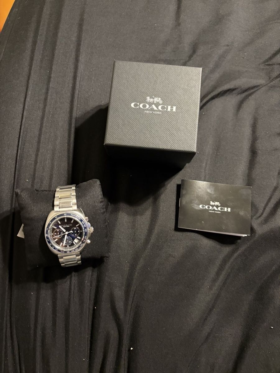 Coach Charter silver-tone stainless-steel chronograph watchwith Steel Bracelet & Box