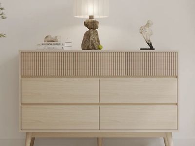 New Natural Wood Color 7-Drawer Dresser TV Stand