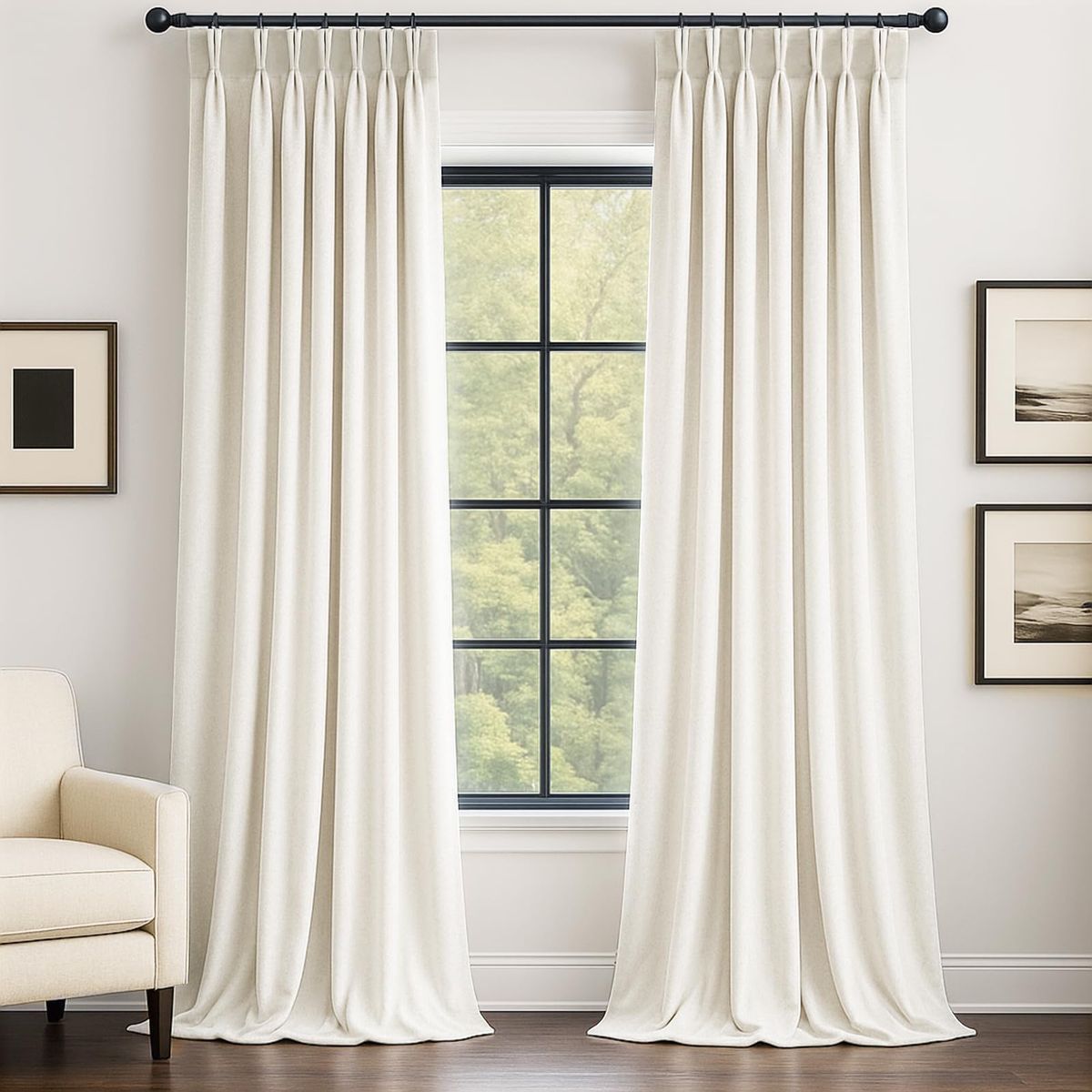 Drapenova 90 Inch Long Cream Velvet Curtains 2 Panels Super Soft Velvet Luxury Decorative Pinch Pleated Drapes for Living Room