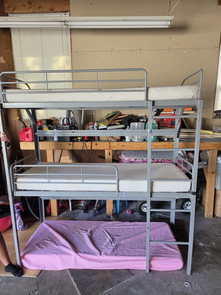 Metal Triple Bunk Bed - secured to wall