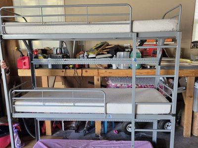 Metal Triple Bunk Bed - secured to wall