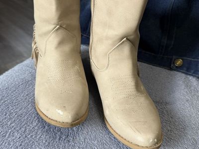 Justice Girls Beige Fringe Western Cowboy Boots Size 4 USA Side Zip