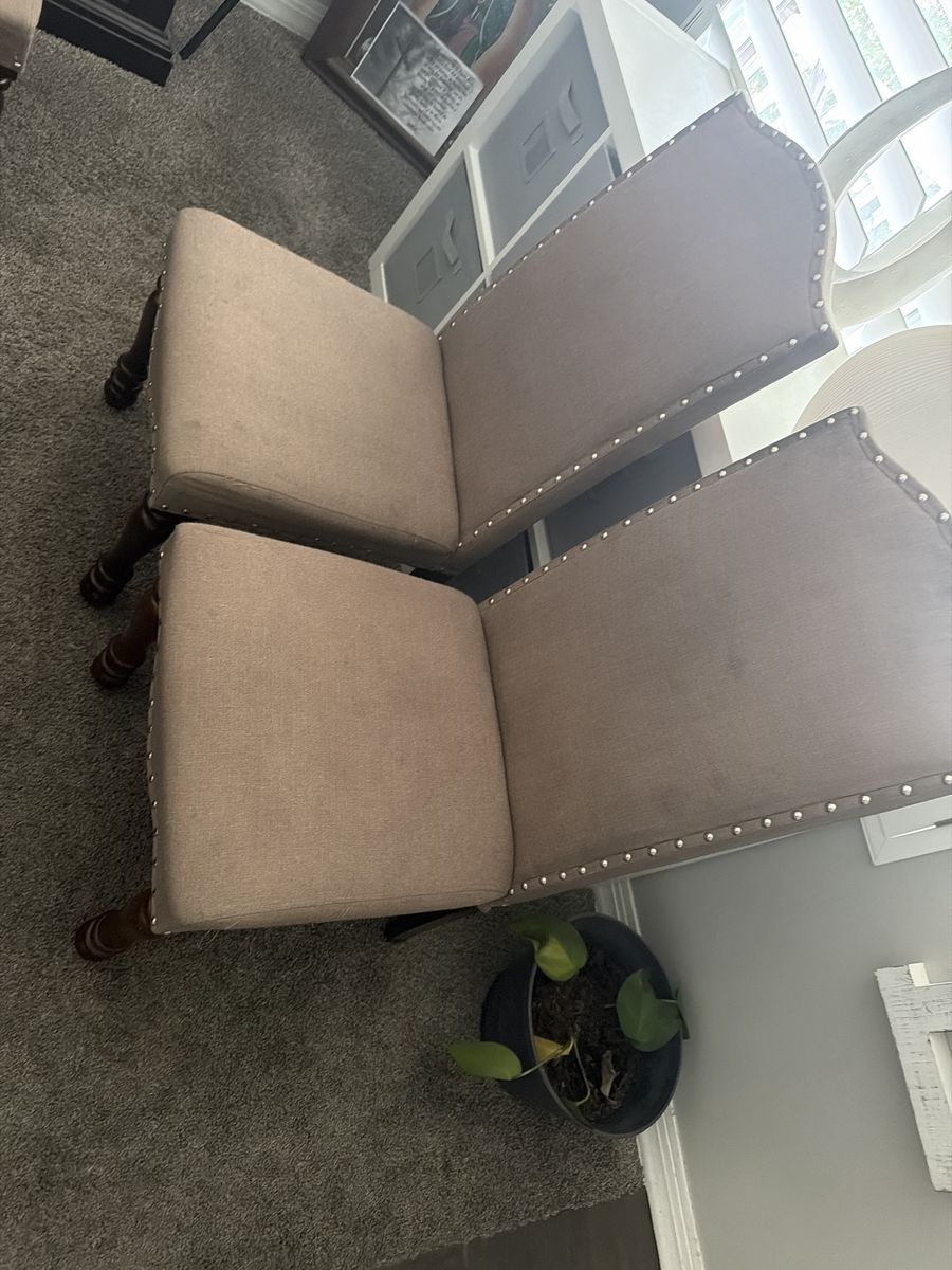 Set of 4 Upholstered Dining Chairs with Nailhead Trim - Light Brown