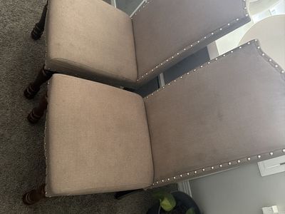 Set of 4 Upholstered Dining Chairs with Nailhead Trim - Light Brown