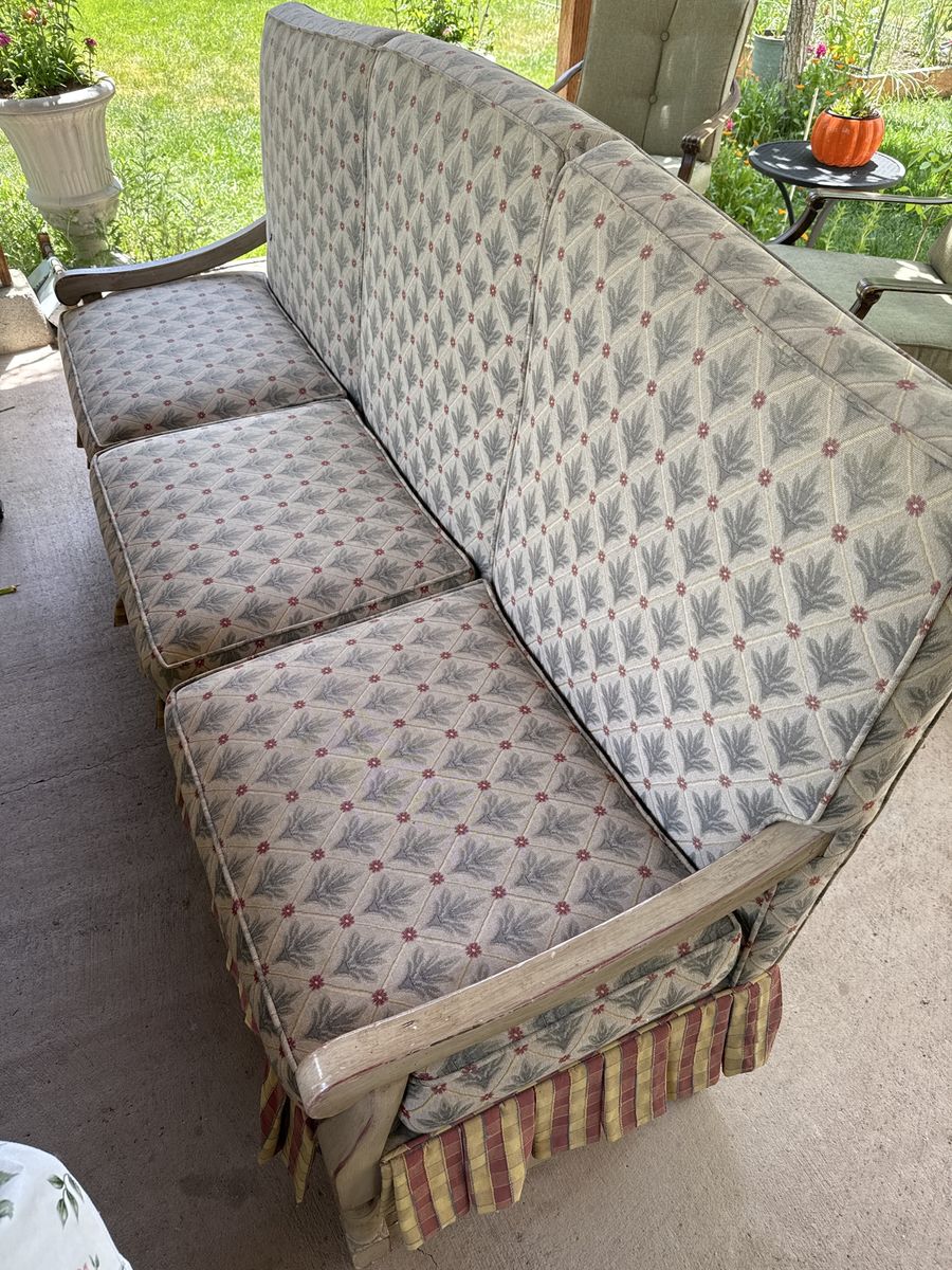 Vintage French Country Wooden Frame Sofa Couch, Upholstered Floral Pattern Loveseat