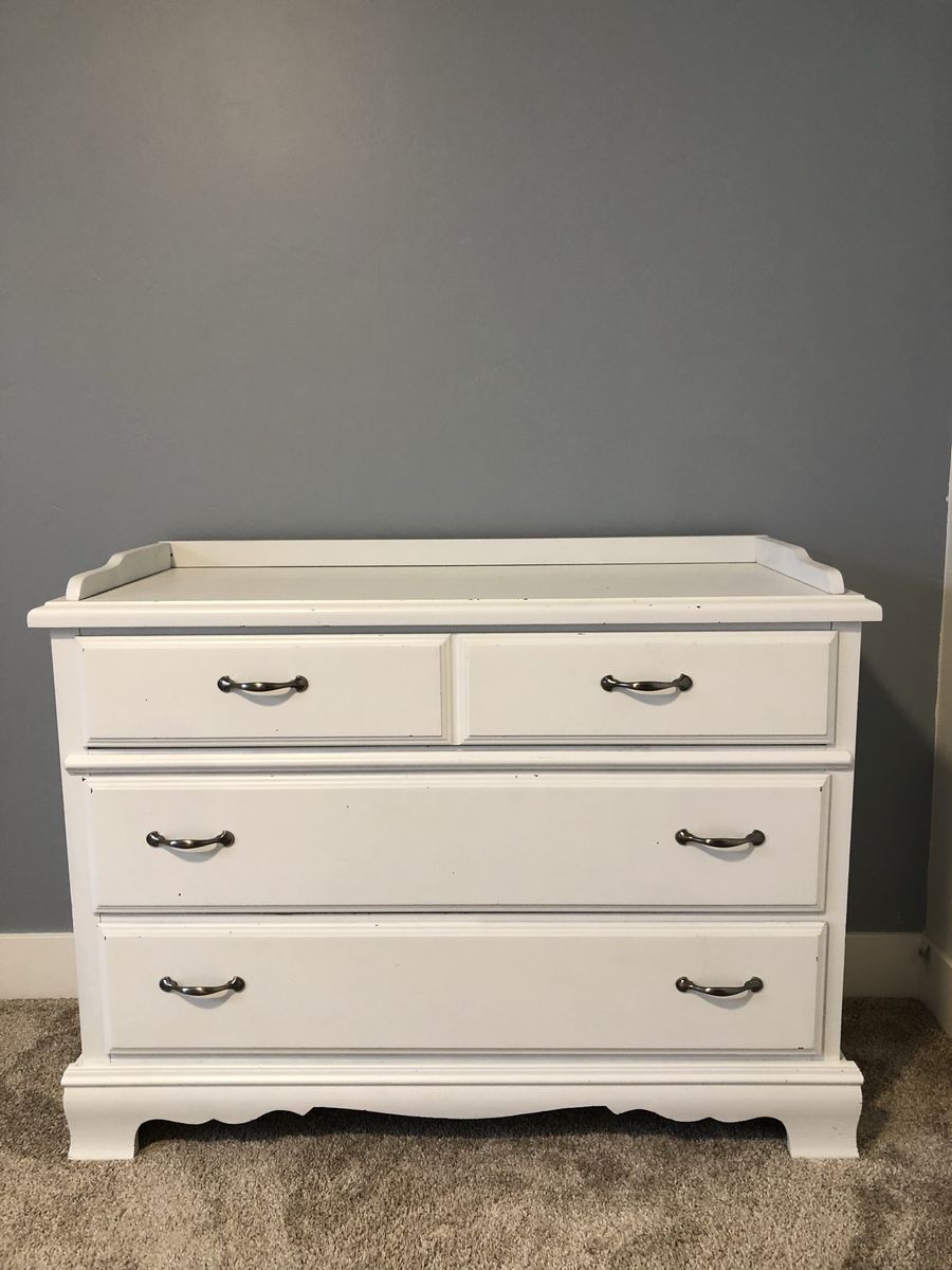 White Wood Dresser Changing Table Combo with 3 Drawers