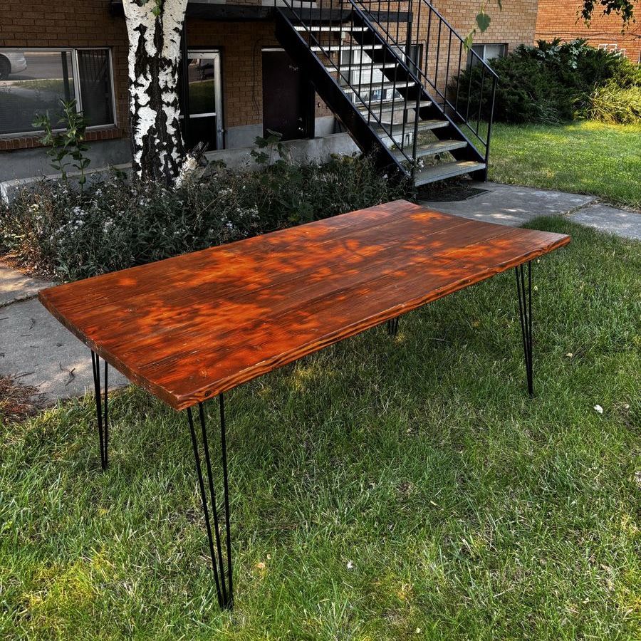 Handmade Wood Dining/Desk Table with Black Hairpin Legs - Unique Rustic/Industrial Style