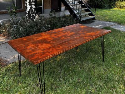 Handmade Wood Dining/Desk Table with Black Hairpin Legs - Unique Rustic/Industrial Style