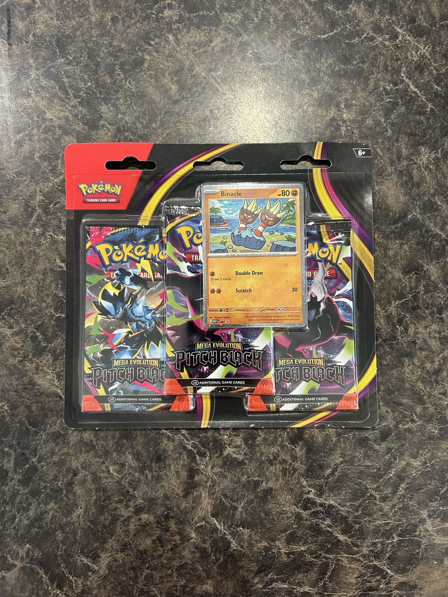 Pokemon TCG Mega Evolution Pitch Black 3 Booster Packs & Binacle Card New Sealed
