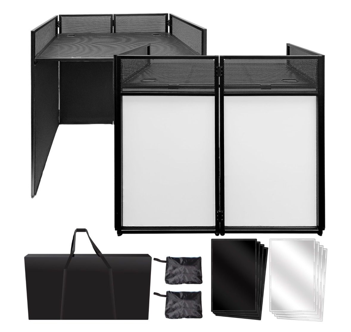 Portable DJ Facade Booth with Black and White Lighting Scrims