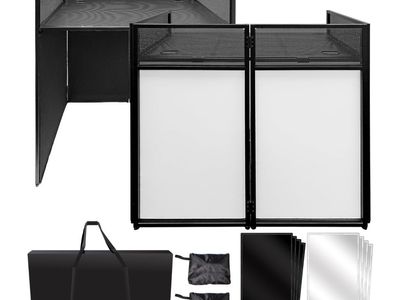 Portable DJ Facade Booth with Black and White Lighting Scrims