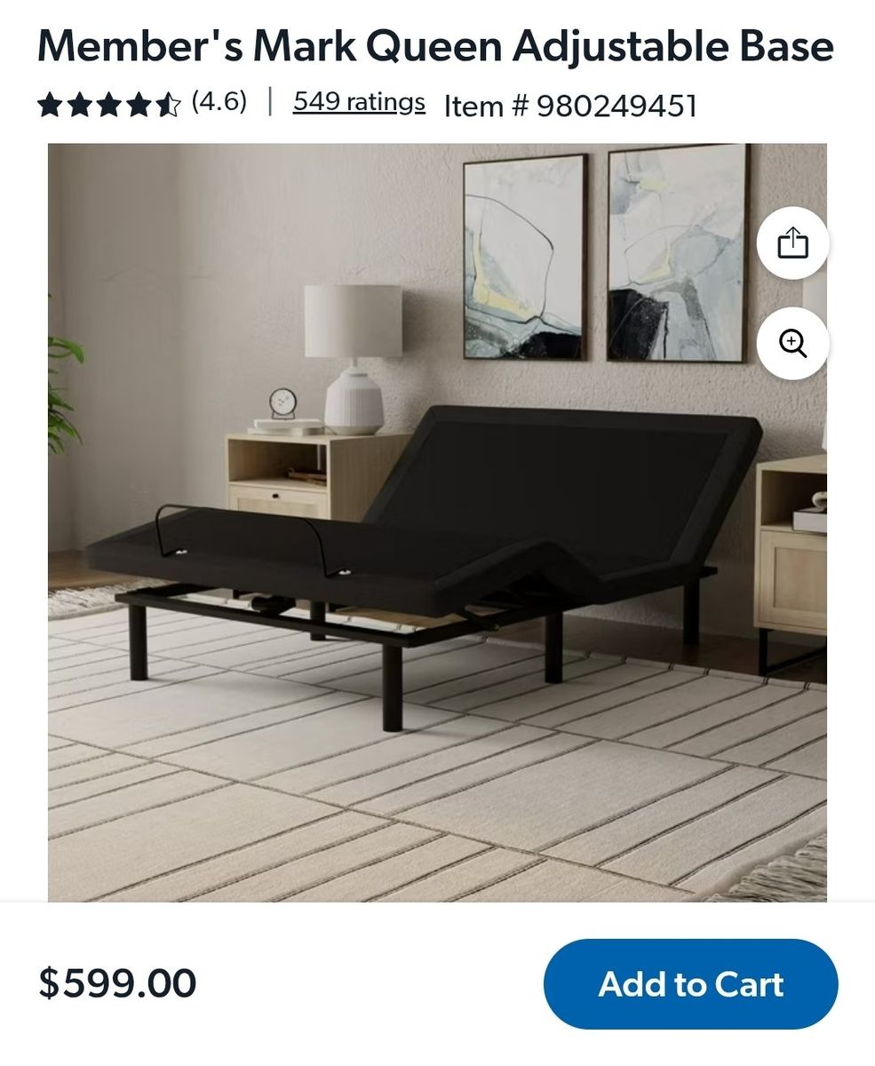 Member’s Mark Adjustable Bed Base Queen MMKD3 Zero Gravity Remote New