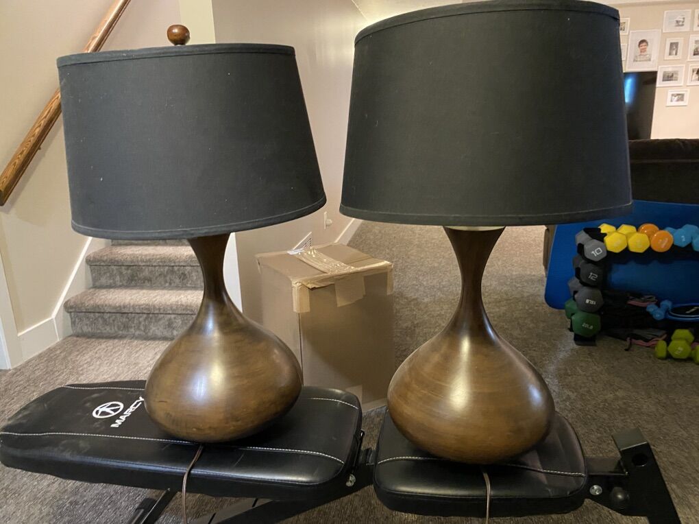 Lamps With Wood Veneer & Black Shades