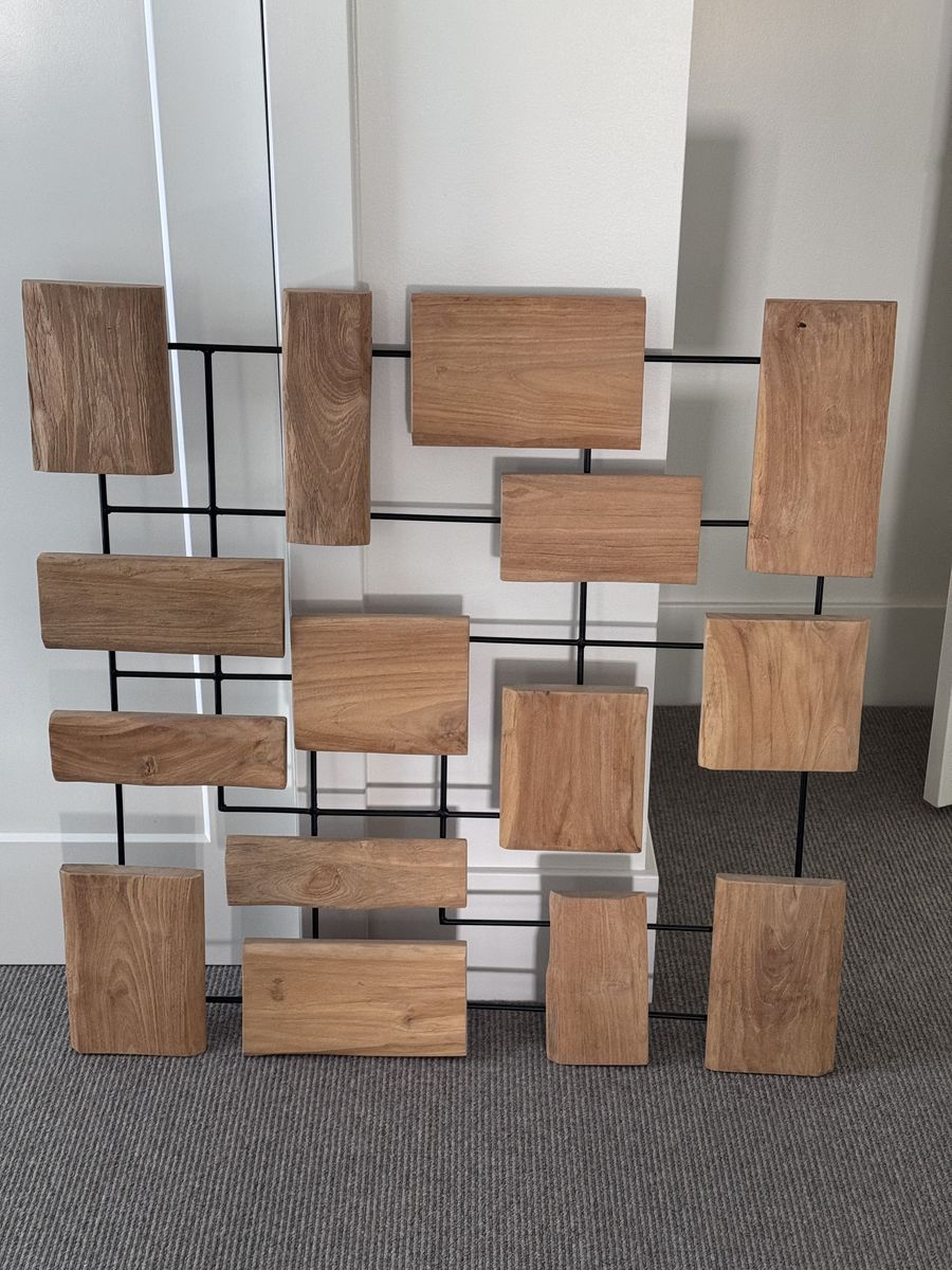 Crate and Barrel wood and steel wall art