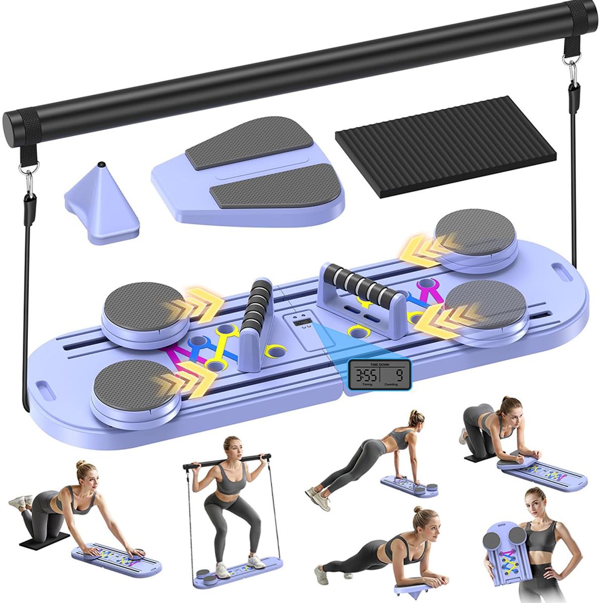 New Pilates Board,Foldable Pilates Reformer Equipment with Timer, 7-in-1 Multi-Purpose Portable