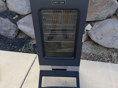 East Oak Electric Smoker with Wood Chip System, Cover & Stand - Gently Used, Great Condition