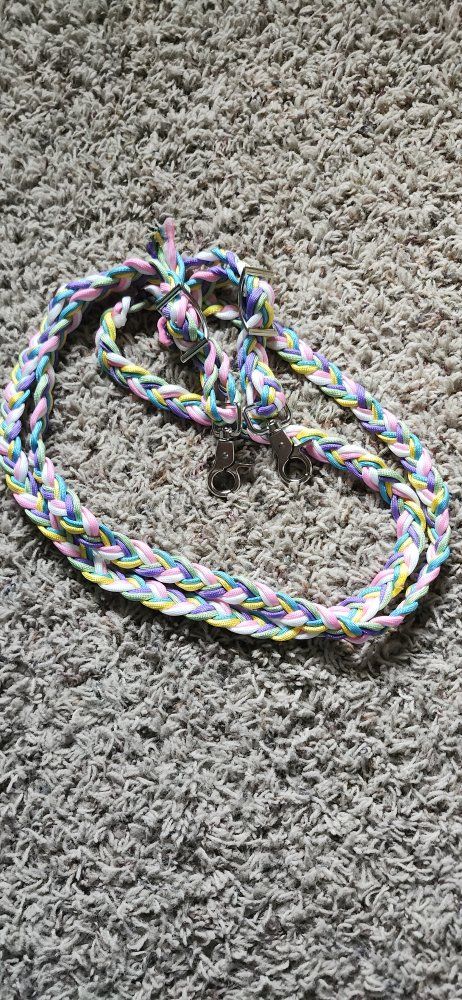 Braided Multi-Color Paracord Horse Reins with Snap Hooks