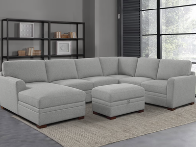 PIONEER DAY SALE – Thomasville Langdon Fabric Sectional with Chaise & Storage Ottoman