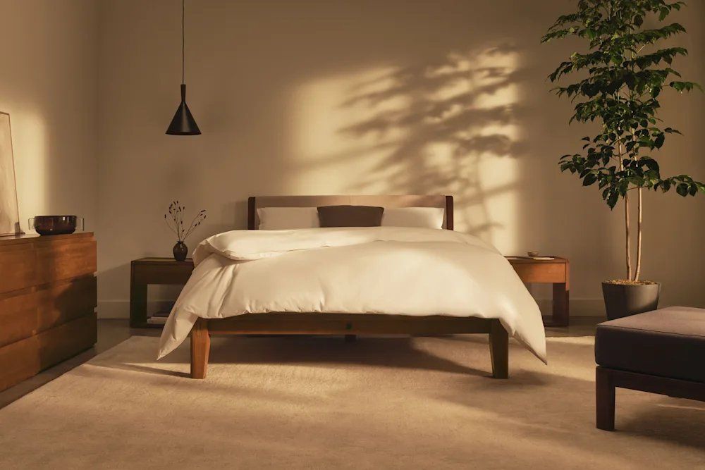 Thuma The Bed Queen Size Platform Bed Frame with Headboard, Walnut Finish, Classic Design