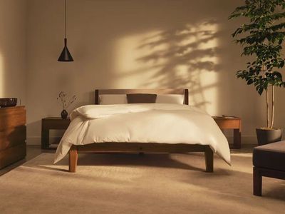 Thuma The Bed Queen Size Platform Bed Frame with Headboard, Walnut Finish, Classic Design