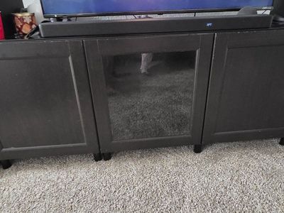 Black Wooden TV Stand with Glass Doors and Storage Cabinets