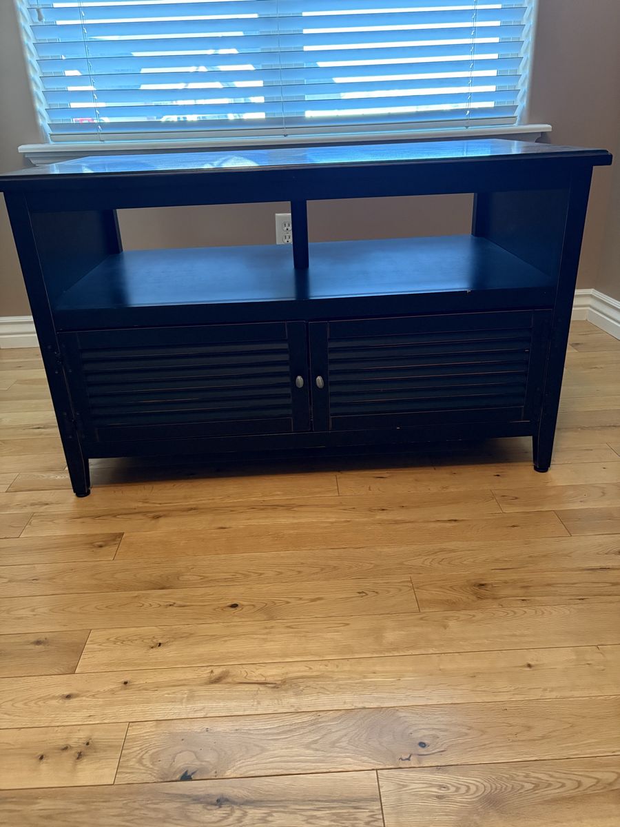 Black Wooden TV Stand Media Console with Shutter Doors and Open Shelving